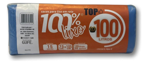 Saco Para Lixo 100l Azul 75x105cm 26 Micras Rl.c/15