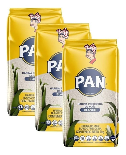 Harina De Maíz Harina Pan Blanca 1kg X3 Uds