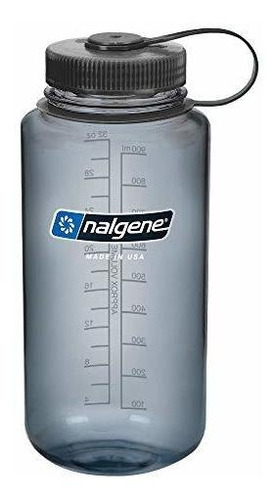 Botella De Agua Nalgene Sin Bpa, 32 Oz, Gris Con Tapa Negra