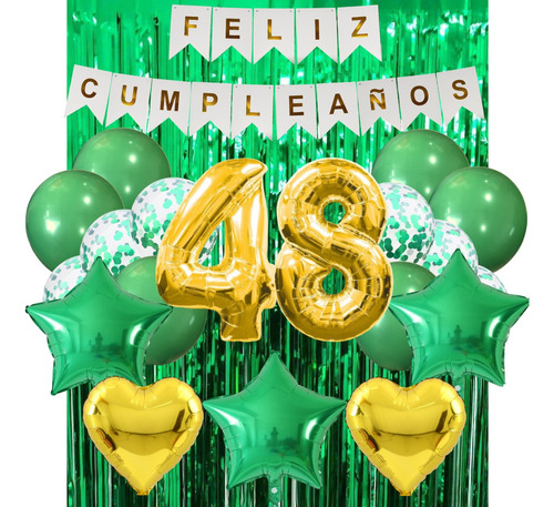 Combo Kit Cumpleaños Fiesta Globos Deco Verde Dorado