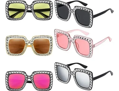 6pcs Lentes De Sol Diamante Brillante Para Mujer Dama Gafas