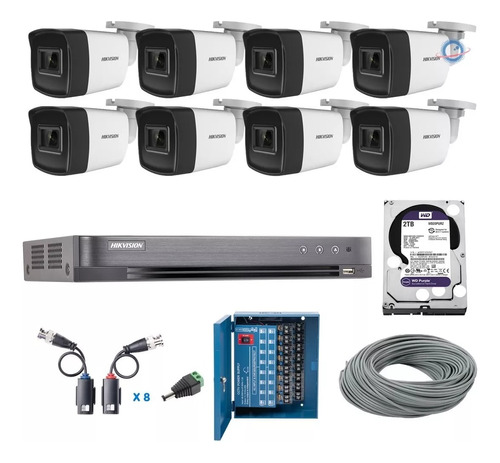 Kit 8 Camaras Hikvision 5 Mpx Dvr 12 Ch 5mp 2tb Purple Cable