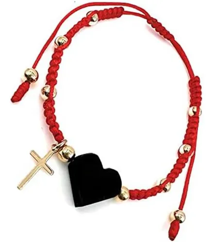 Leslie Boules Pulsera Azabache De Corazón Genuino De Hilo Ro