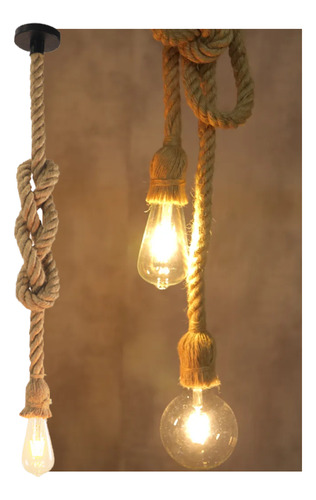 Kit 3 Pendente Corda Soquete Sisal Com Lâmpada Filamento Led Unica