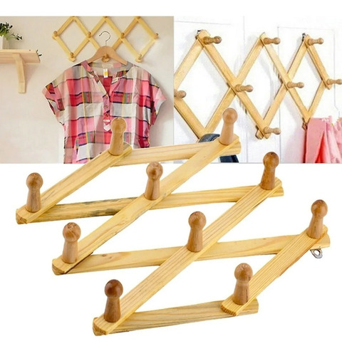 Perchero Madera  10 Ganchos Ajustable Pared