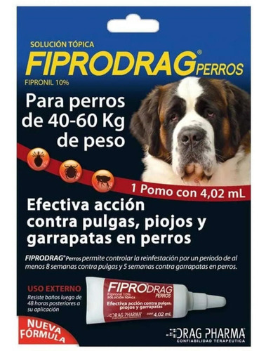 Pipeta Fiprodrag Antipulga Perros De 40 A 60 Kg 4 Ml