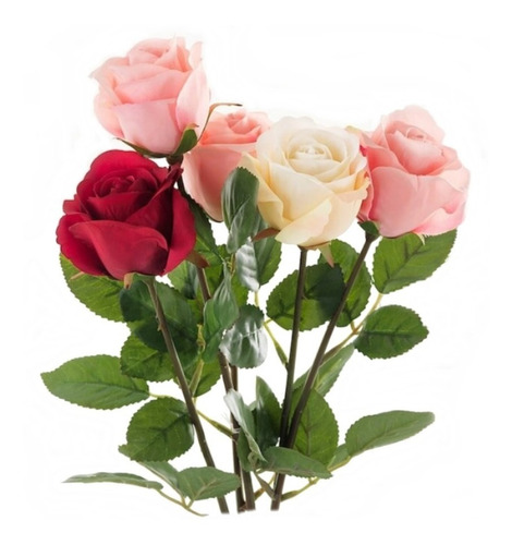 Imagen 1 de 7 de Rosas Flor Artificial Roja Rosada Blanca 66 Cm