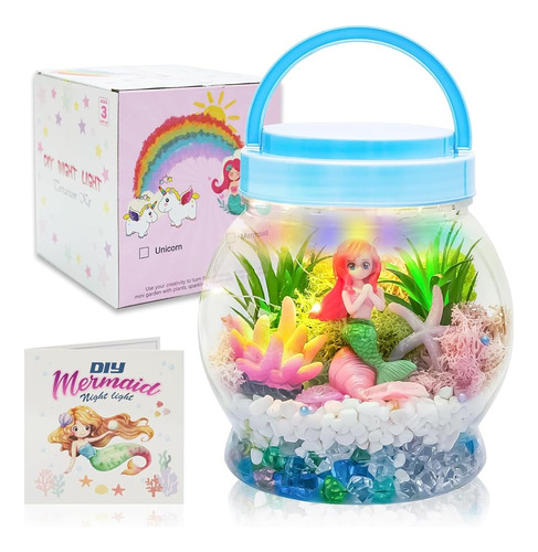 Kit De Terrario De Sirena Iluminado Para Niños, Regalos De C