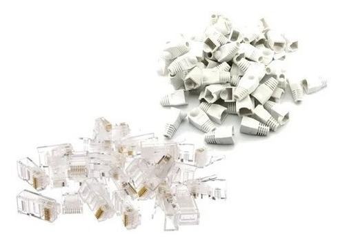 Imagen 1 de 8 de Pack 100 Fichas Rj45 + 100 Capuchones Cable Utp Red Cat 5e