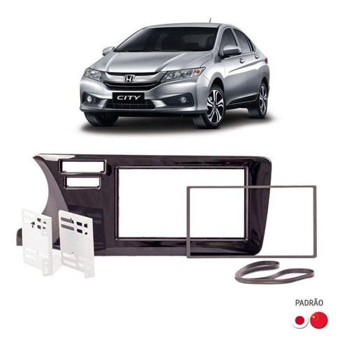 Moldura 2 Din Painel Multimídia Honda City 2020 Black Piano