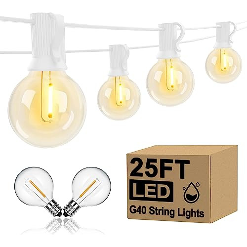 Cadena De Luces Led G40 De 25 Pies Exteriores, Luces De...