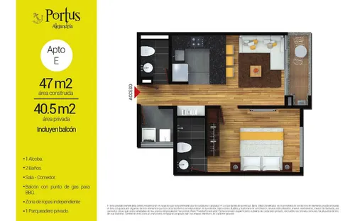 Arriendo Apartaestudio 47 M2. Excelentes Acabados En Portus Alejandría