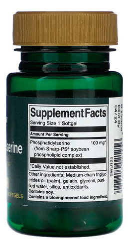 Fosfatidilserina 100mg Swanson 30 Softgels + Porta Cápsulas Sabor Sem Sabor