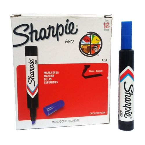 Marcador Permanente Sharpie 680 Azul Caja X 12 Und