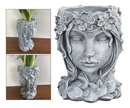 7,8 Pulgadas Estatua De Maceta De Cabeza De Resina Gris