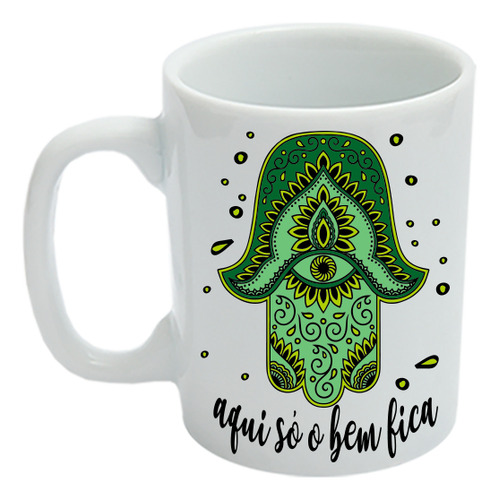 Caneca Pequena 120ml - Mandala Verde Aqui So O Bem Fica Cor Branco