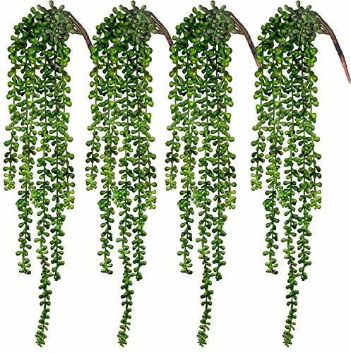 Cewor 4pcs Artificial Succulents Hanging Plants Fake String 