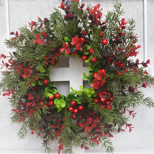 Corona De Navidad Con Frutos Rojos Artificiales