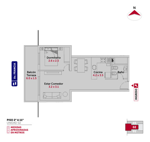 Av. Francia Y Córdoba - Amplio Dpto De 1 Dormitorio Externo.
