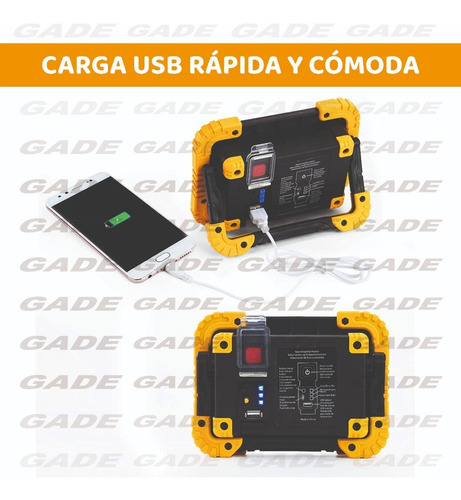 Imagen 4 de 10 de Reflector Led Portatil Recargable 10w Usb Luz Fria Jieli