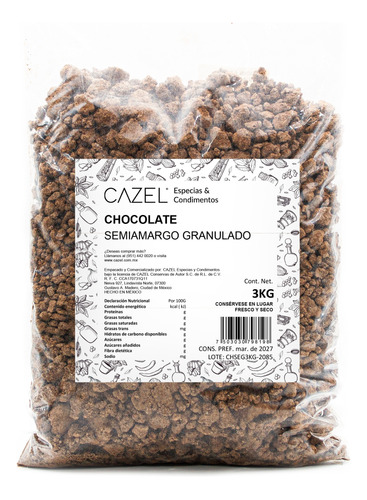Chocolate Semiamargo Tradicional Oaxaqueño Granulado 3 Kg