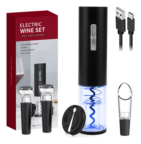 Abridor De Vinos Electrico + Vertedor De Vino, 2 Tapones