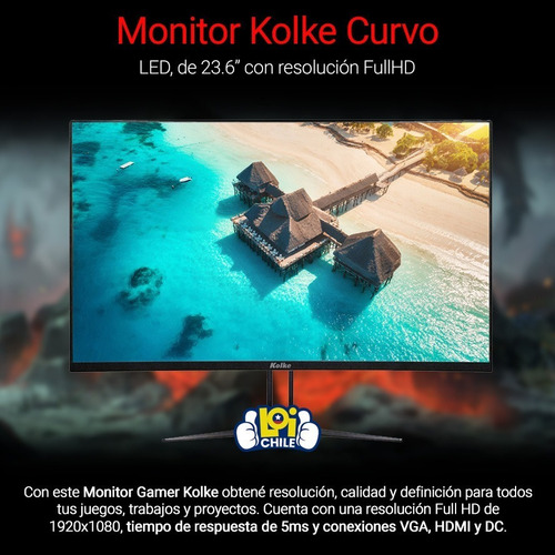 Imagen 2 de 8 de Monitor Kolke Curvo Led Full Hd 23.6 1920 X 1080 / 60hz. Loi
