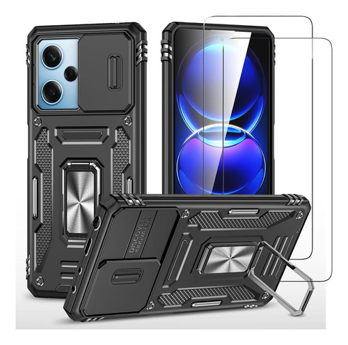 Funda Uso Rudo Cámara Para Poco M6 Pro 5g Carcasa+mica Negro Xiaomi Poco M6 Pro 5g/redmi 12 4g/5g