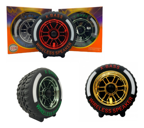 Caixa De Som Roda Pneu X-bass 20w Com Led Rgb Cor Vermelho