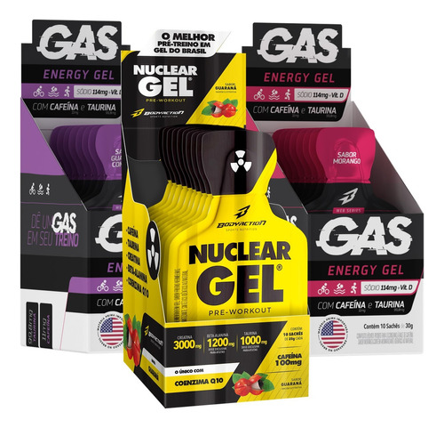 Kit 2x Gas Gel Energético 20 Sachês + Pré Treino Nuclear Gel Sabor Guaraná com Açaí/Morango