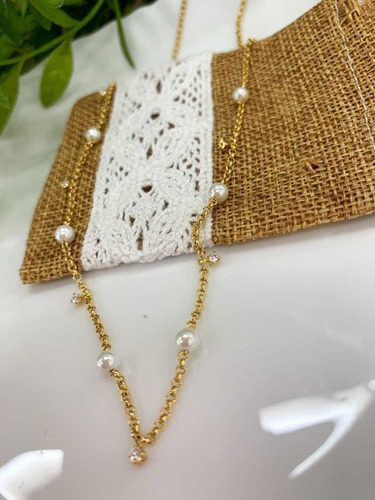 Colares Em Semijoia Letras Amor E Pérolas Banhado A Ouro