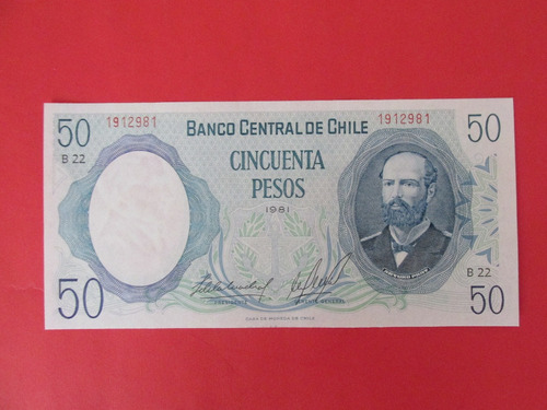 Billete Chile 50 Pesos Firmado De La Cuadra-molina 1981 Unc