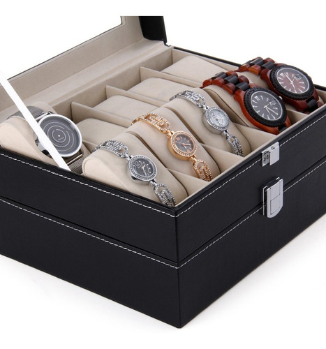 Caja Relojes 20 Rejillas Cuero Sintetico Organizador Joyas