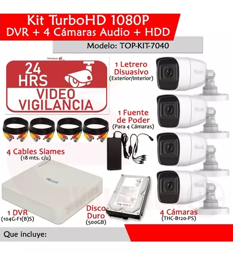 Rmt112 Kit Videovigilancia Hilook Dvr Hd 4 Camaras + Hdd 500