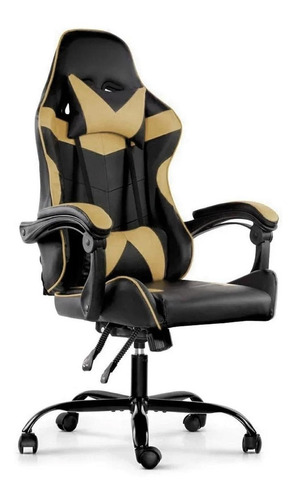 Imagen 1 de 1 de Silla de escritorio Lumax Gamer ergonómica  dorada y negra con tapizado de cuero sintético