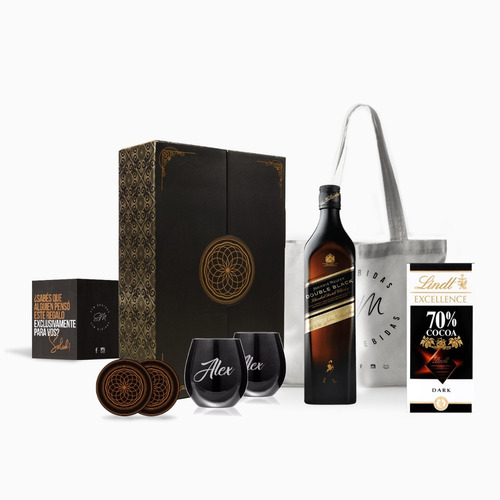 Box Whisky Double Black Label Vasos Negros Chocolates Kit