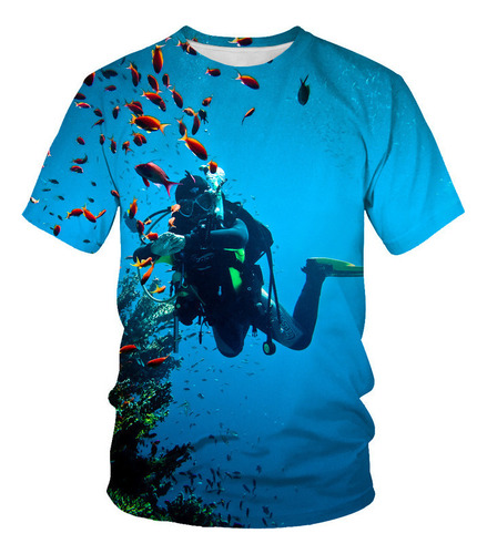 Camiseta 3d De Pez De Buceo Vintage De Moda Casual