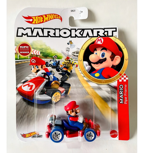Hot Wheels Mario Kart Vehículo Mario Pipe Frame Color Rojo