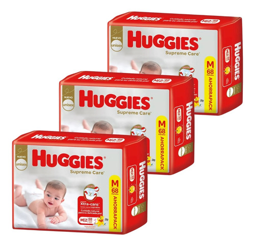 3un Pañales Huggies Supreme Care Unisex  M 68 u