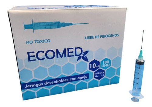 Jeringa De 10ml Con Aguja 21 X 1 1/2. Ecomed. Caja X 100