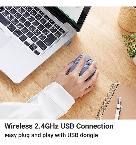 Elecom Shellpha Ratón Inalámbrico Ergonómico, Clic Silencios
