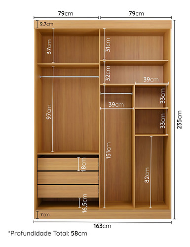 Guarda-roupa Solteiro 2 Portas 1 Porta Ripada Igwt