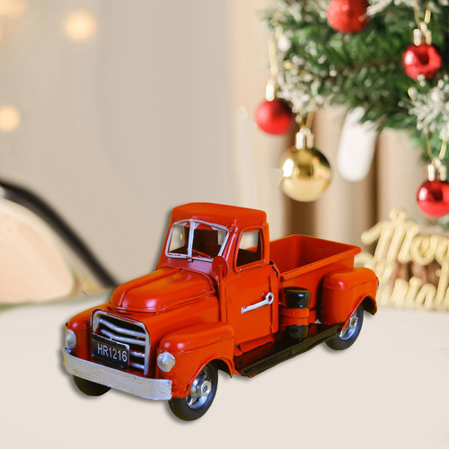 Camión De Granja Navideño, Coche De Metal, Mesa De Rojo