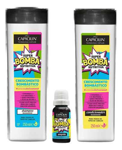  Kit Capicilin Super Bomba Nutritiva - Shampoo+cond.+ampola