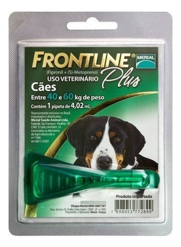 Antipulgas E Carrapatos Frontline Plus Para Cães 40 A 60 Kg Pipeta