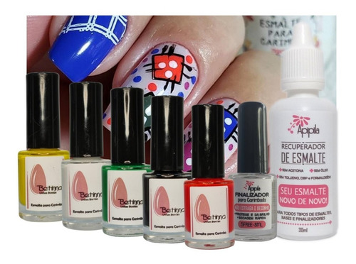 Imagem 1 de 10 de Kits Esmalte Para Carimbo Unhas Grátis Diluidor