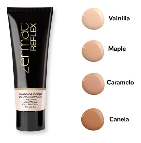 Base de maquillaje líquida Zermat Reflex Larga Duración tono caramelo - 30mL