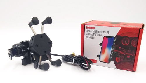 Imagem 3 de 6 de Suporte E Carregador De Celular Para Moto Com Usb Até 7 Pol
