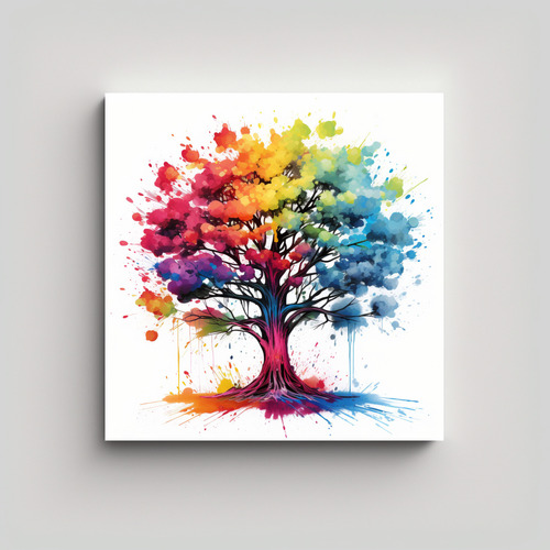 60x60cm Cuadro Impreso Árbol De Algodón En Colores Arco Ir