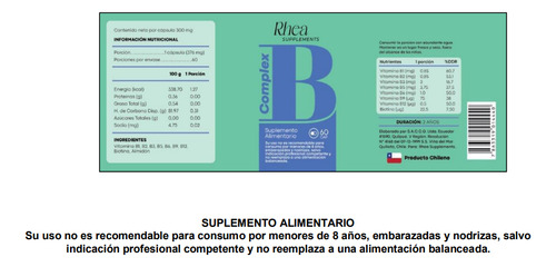 B Complex Rhea Supplements X 60 Capsulas Sin Sabor